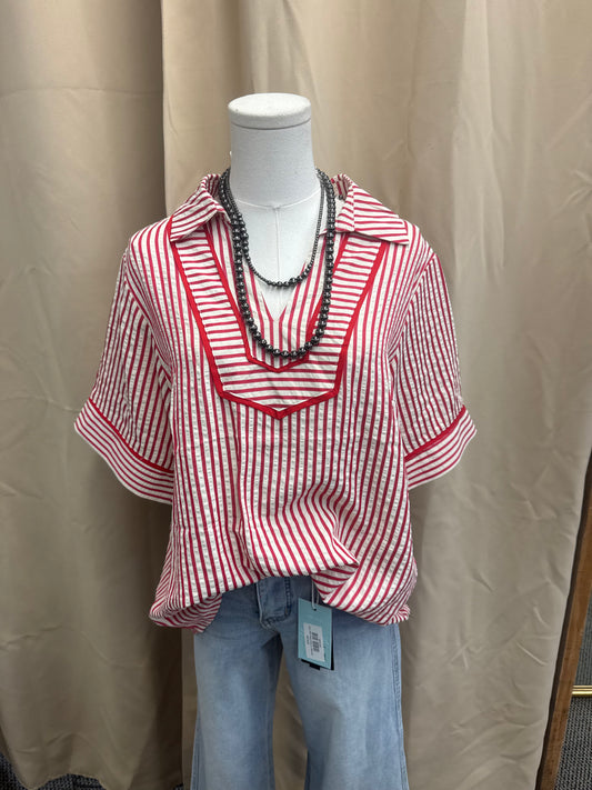 Red Vertical Striped Top