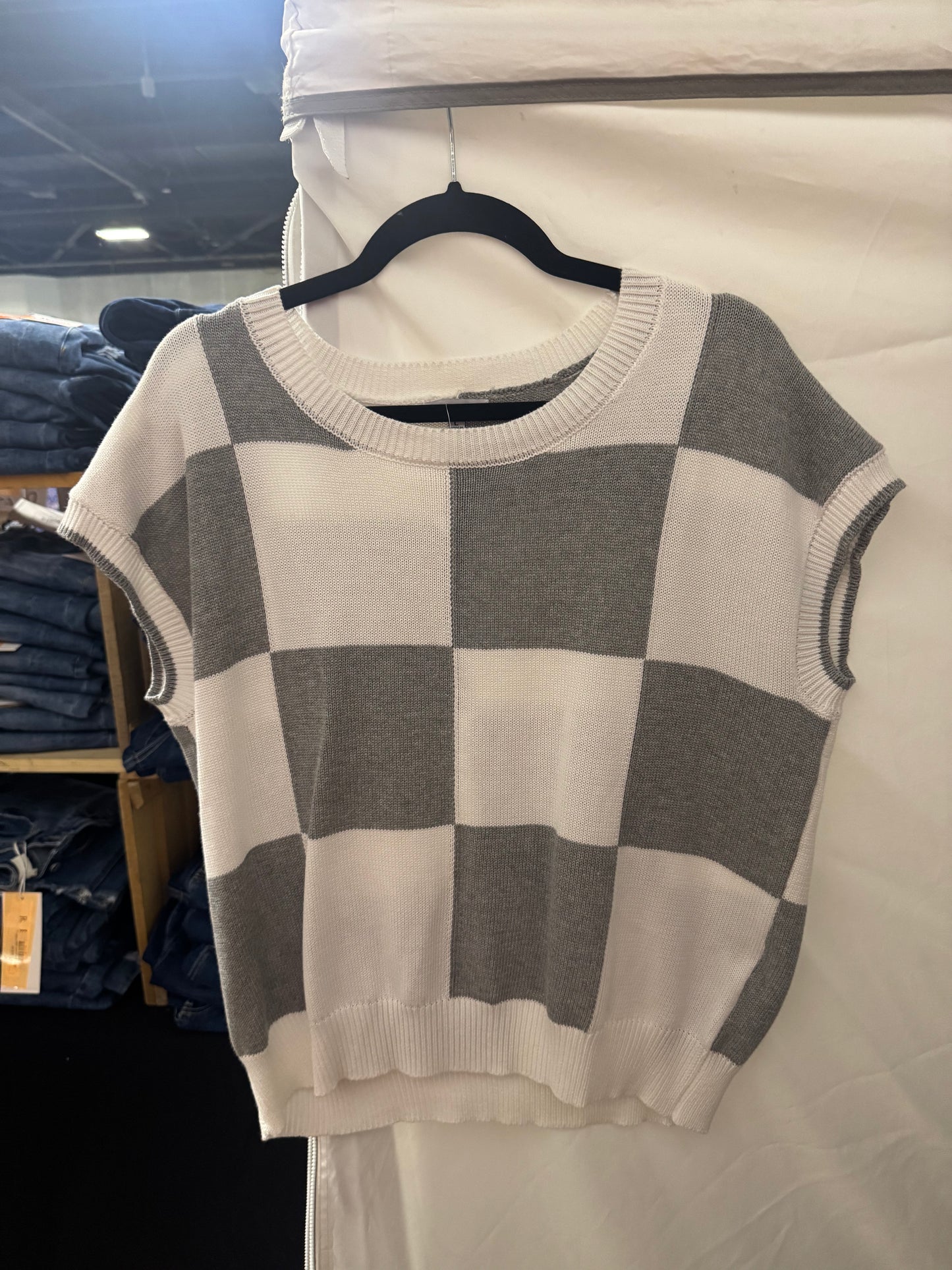 Light Grey Checked Top