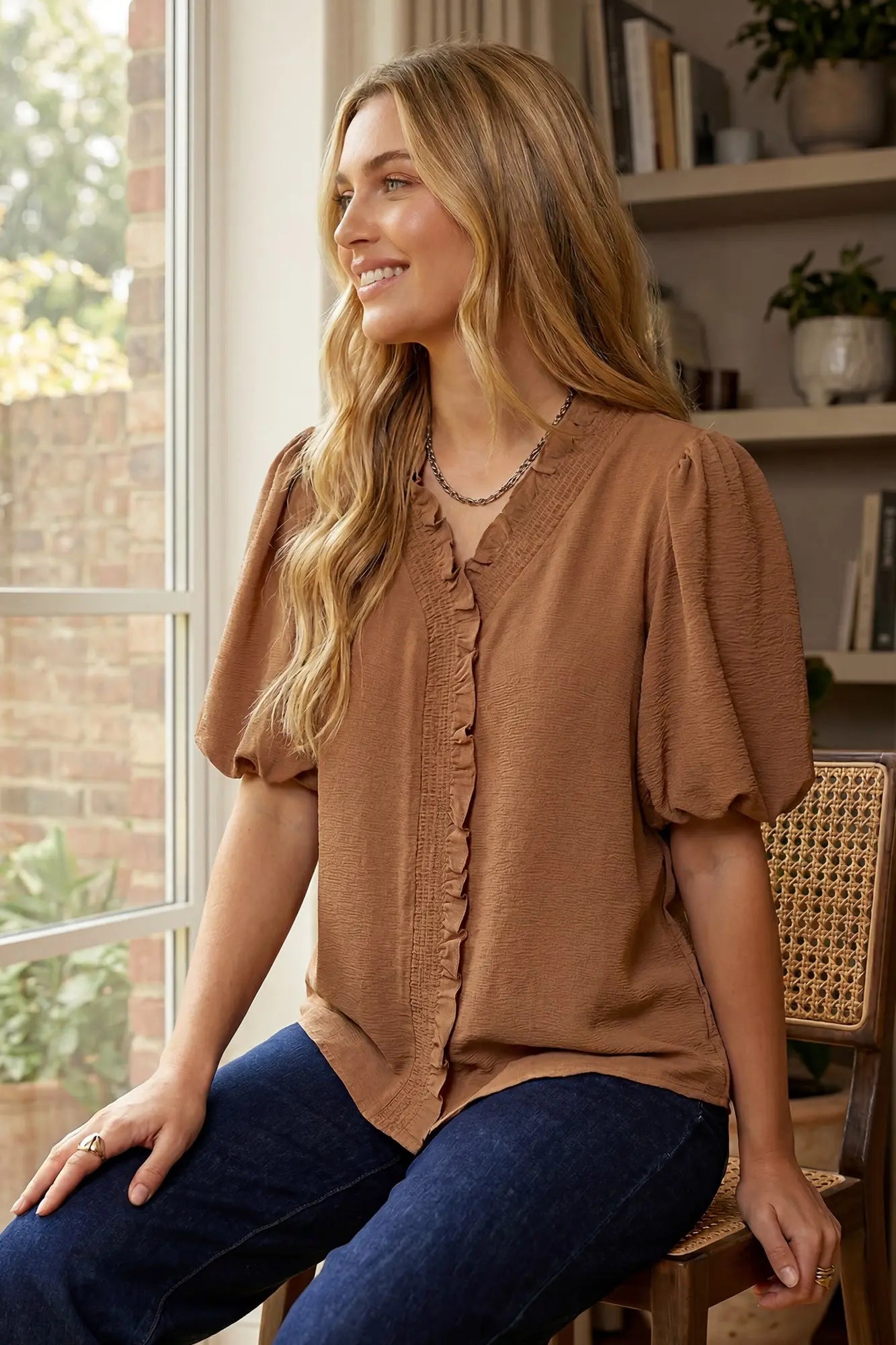 Mocha Mini Ruffle Top