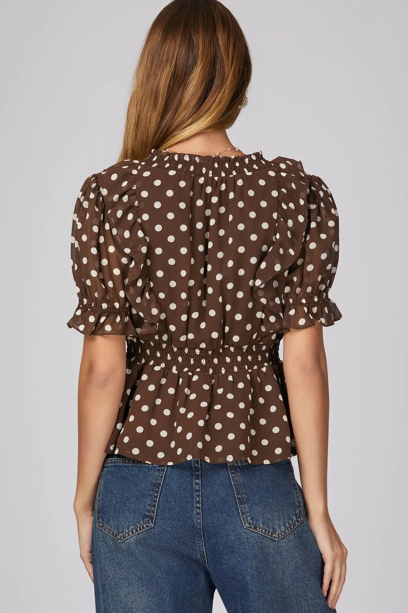 Brown Polka Dot Ruffle Top