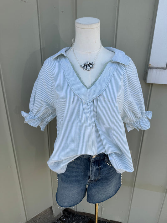 Sage Striped collared top