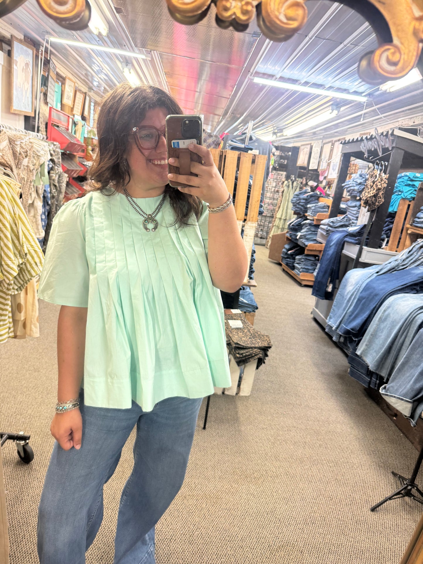Mint Pleated Top