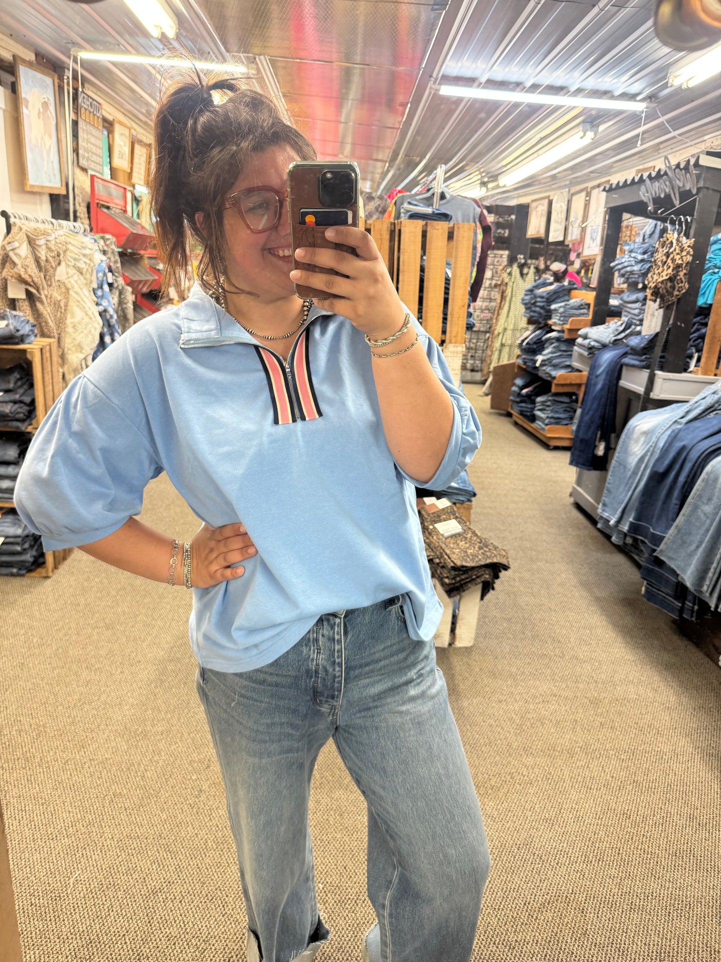 Light Denim Half Zip Top