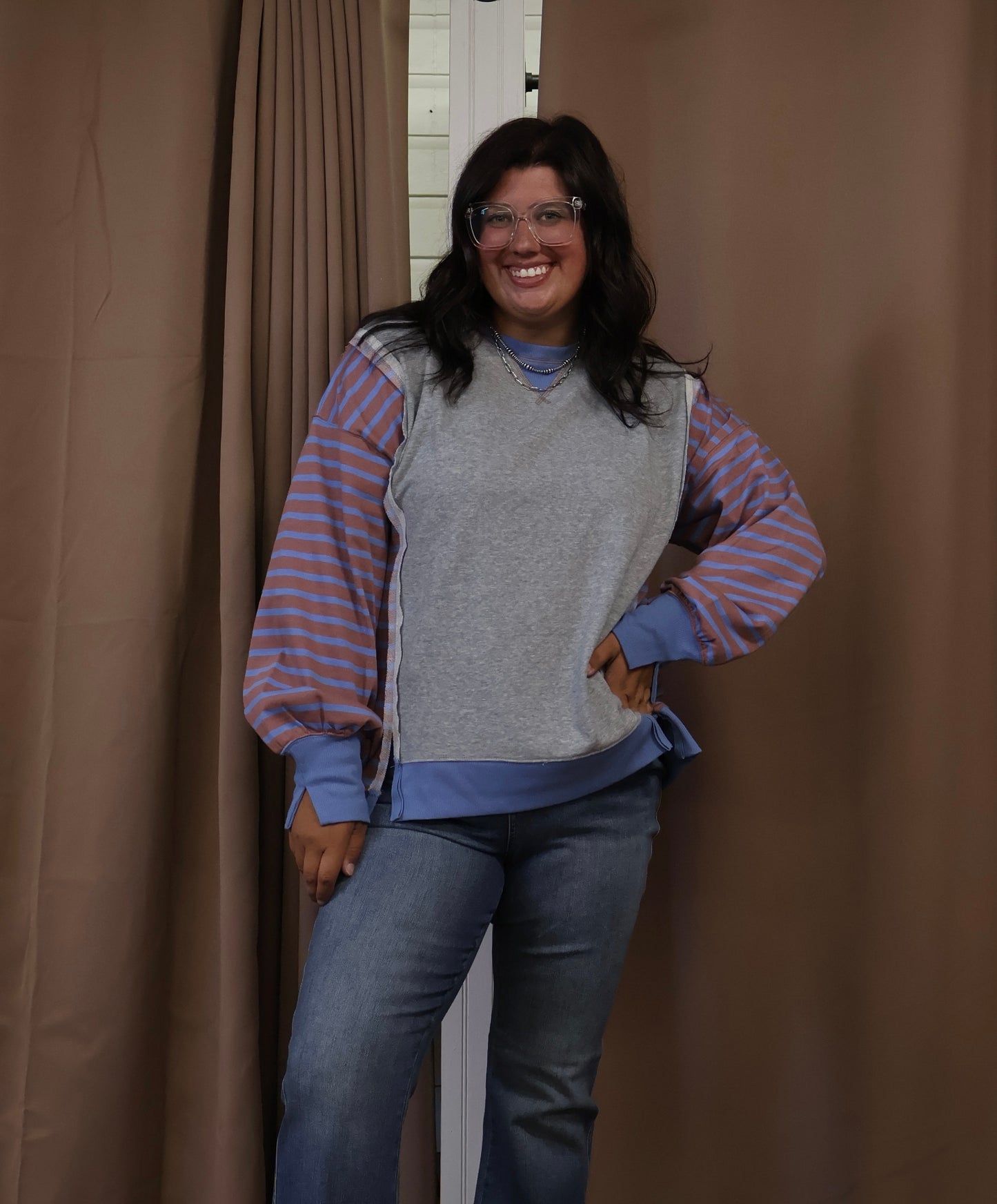 Blue Striped Sleeve Top