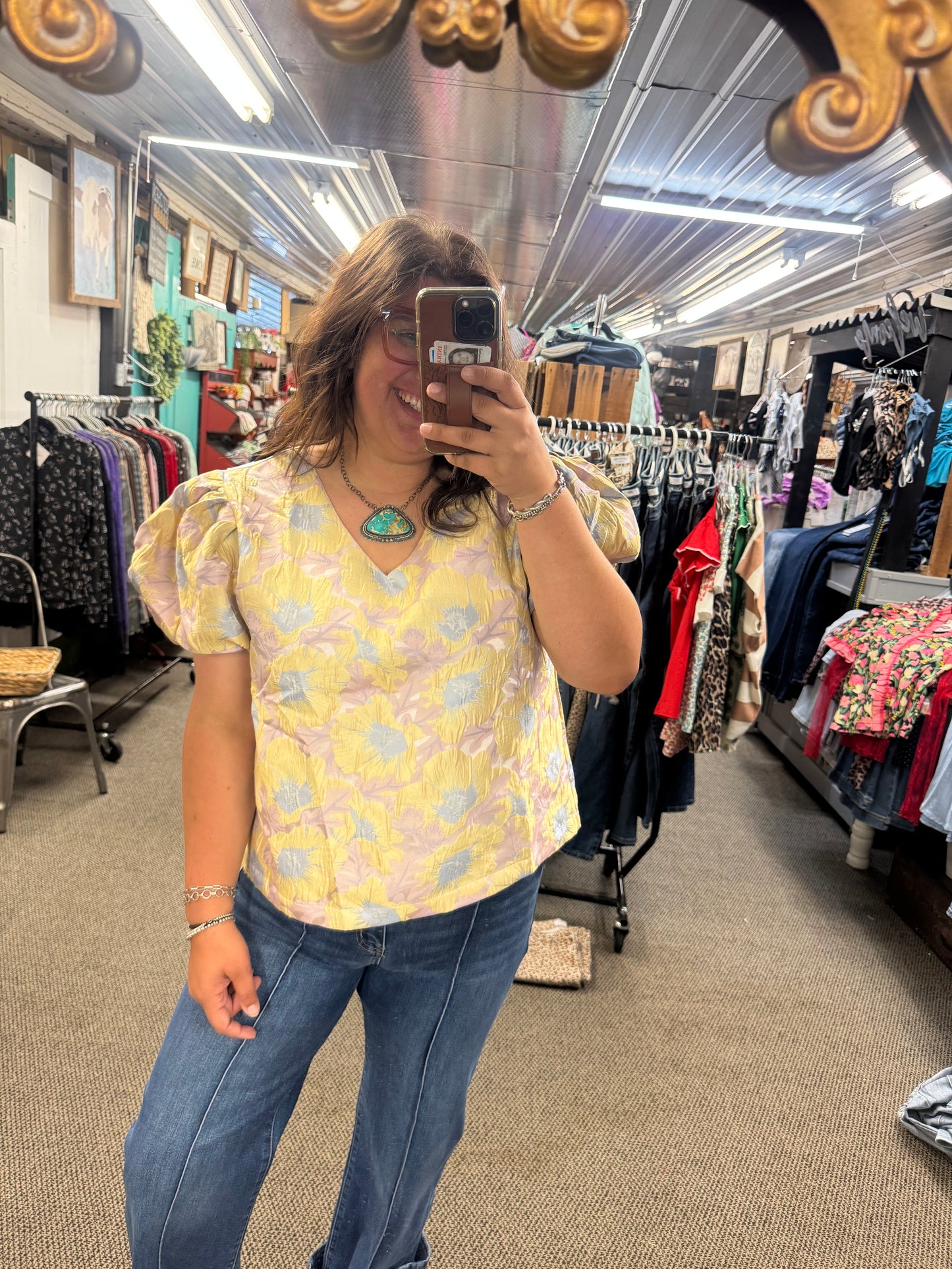Yellow and Lavender Jacquard Top