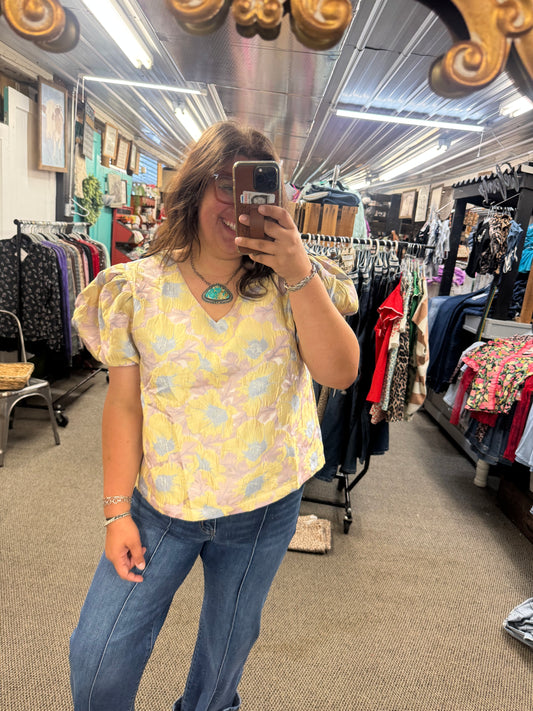 Yellow and Lavender Jacquard Top