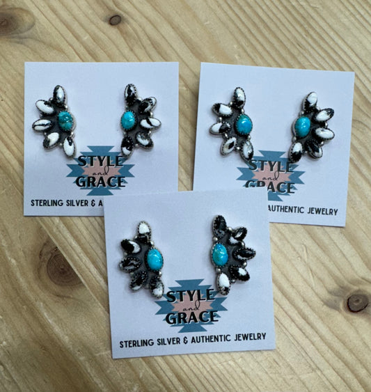 Half Cluster White Buffalo Earrings