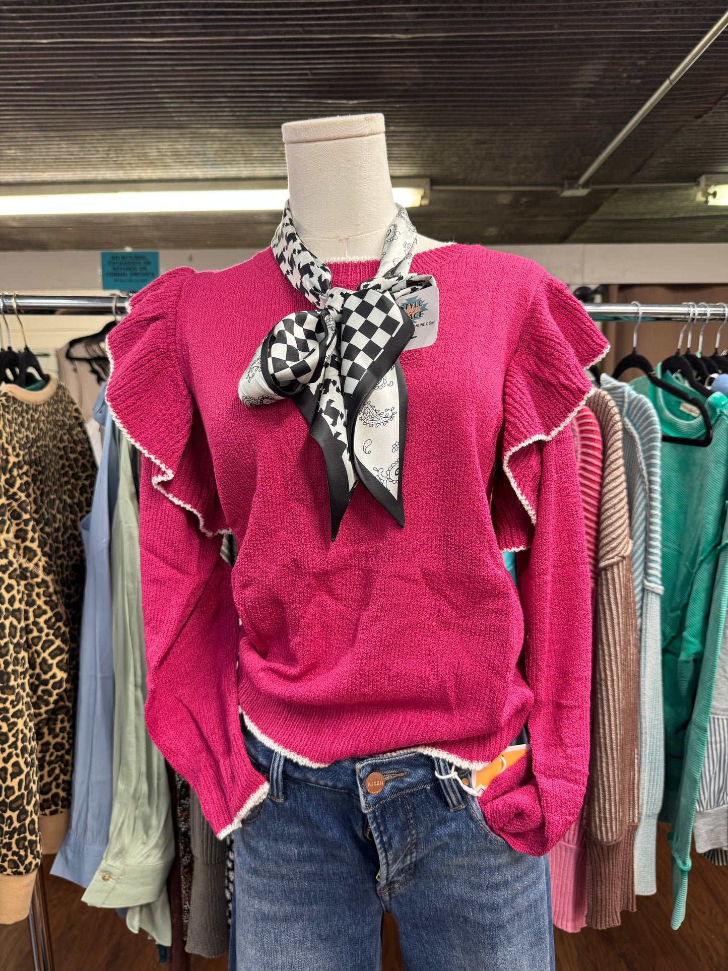 Pink Ruffle Shoulder Sweater