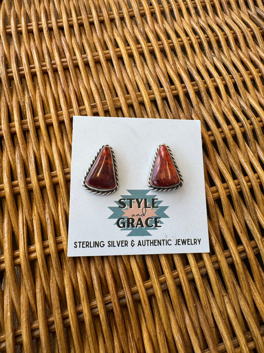 Red Spiny Triangle Earrings