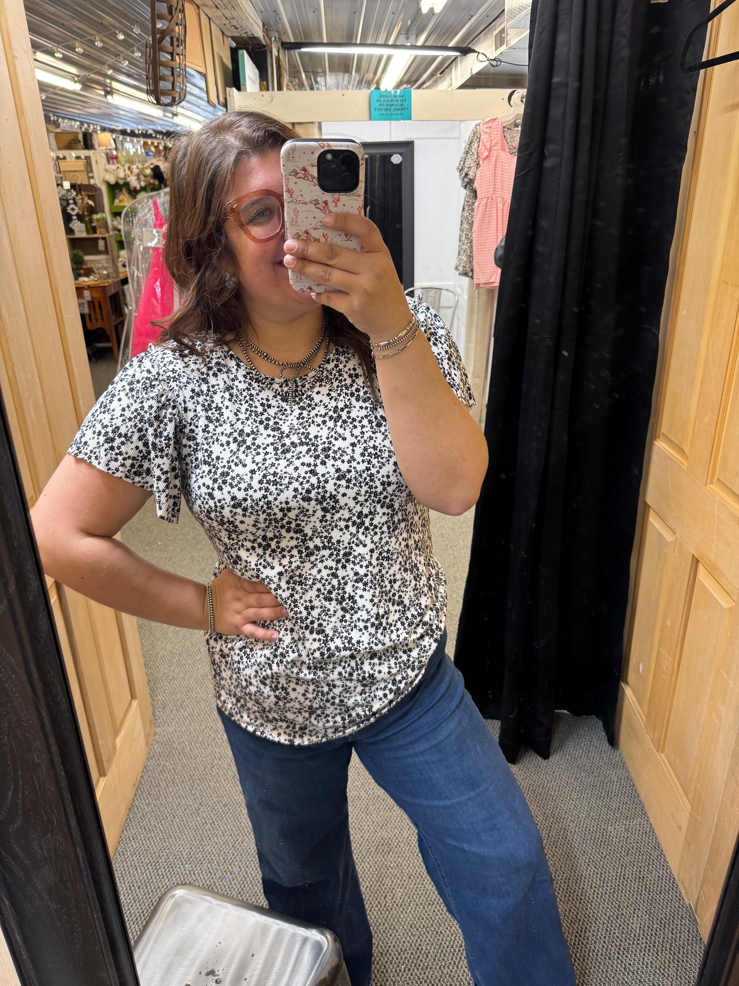 Black and White Floral Top
