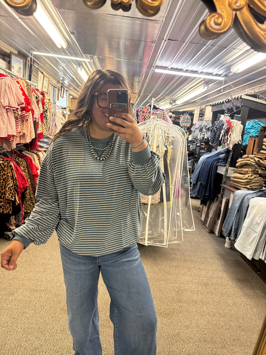 Teal Striped LS