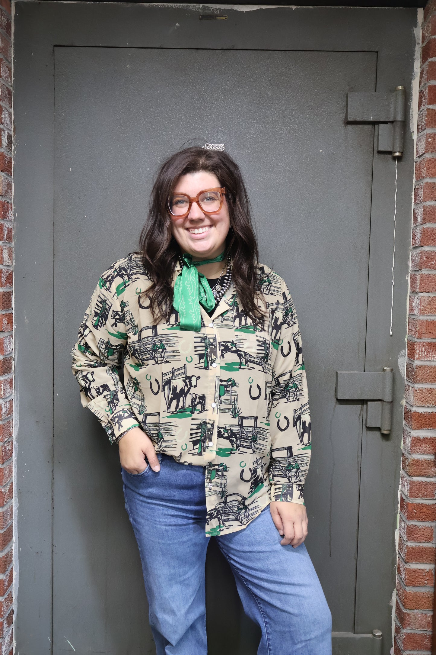 Green Western Button Up