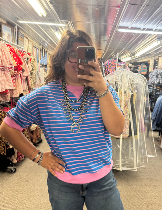 Pink and Blue Banded Top