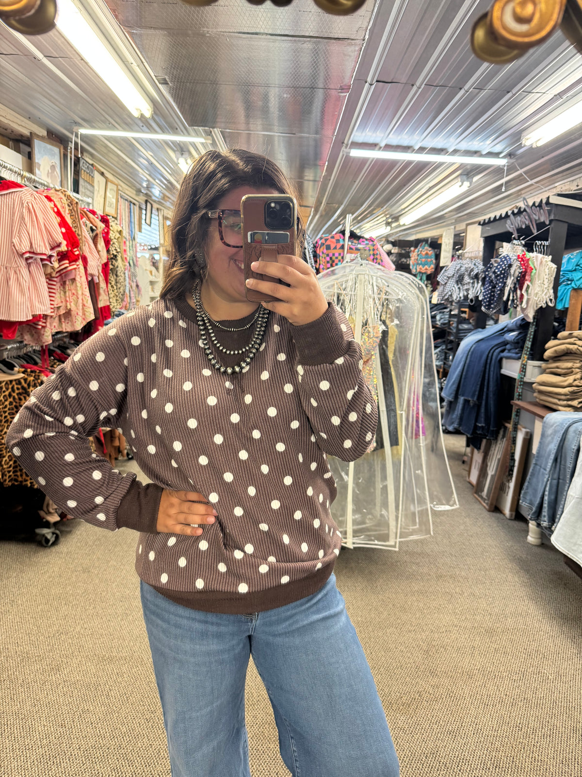 Brown Polka Dot Pullover Top