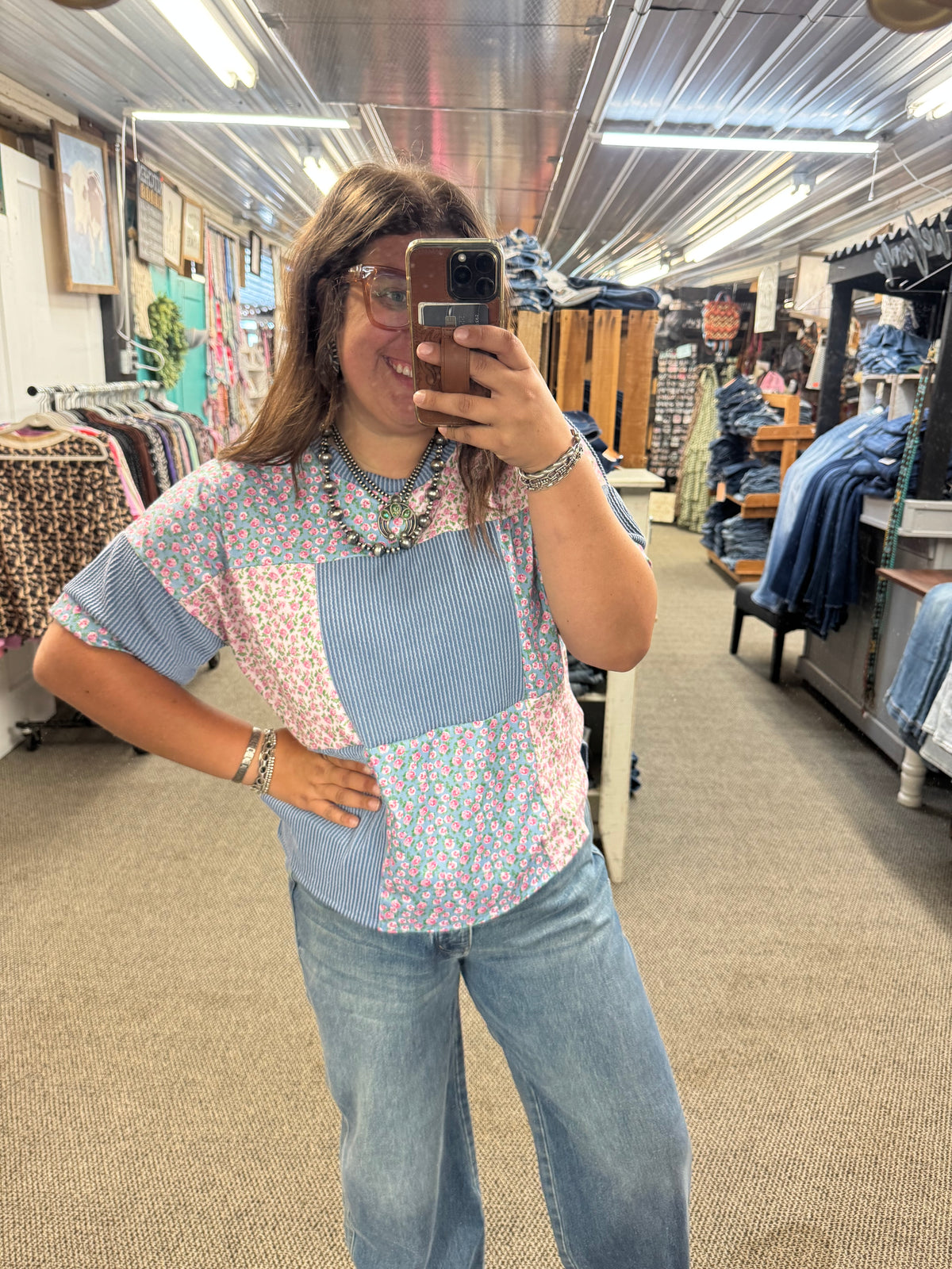 Blue Rose Floral Colorblock