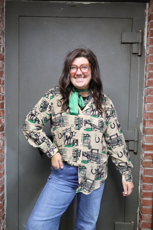 Green Western Button Up