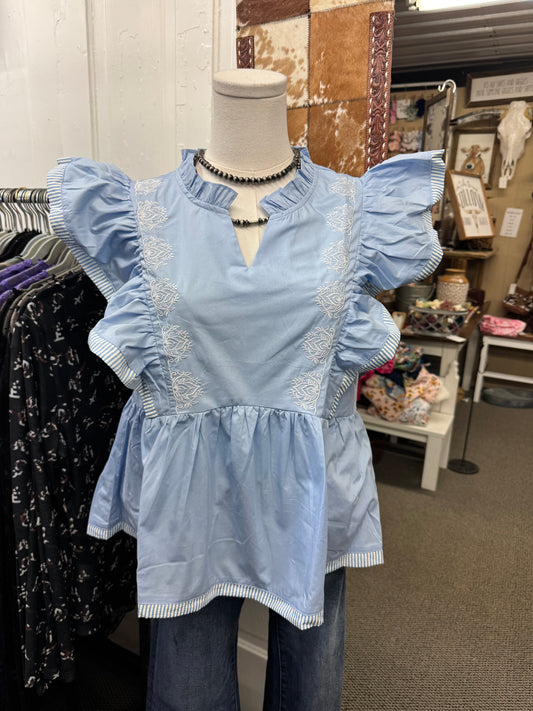 Sky Ruffle Top