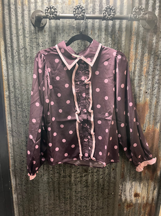 Polka Dot Ruffle Detail Top