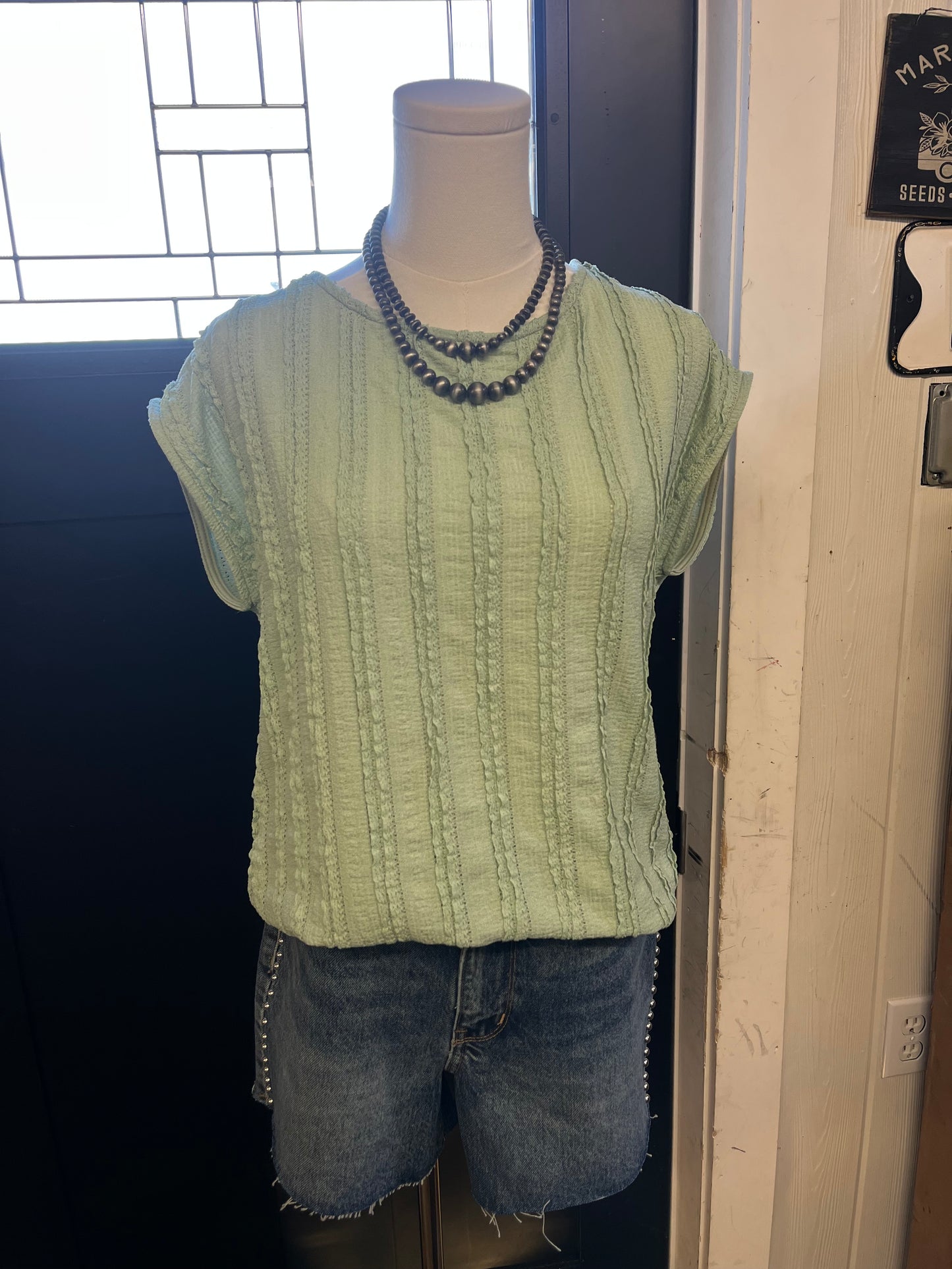 Sage Texture Striped Top