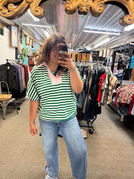 Green and Pink Striped Top
