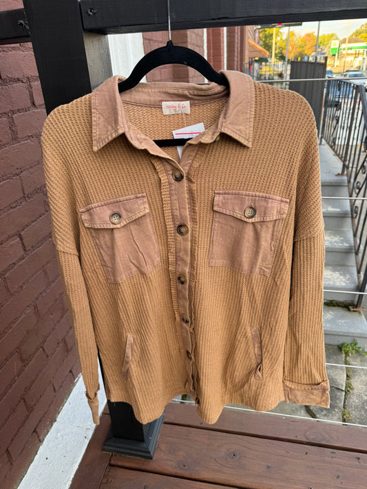 Cream Waffle Button Down Top