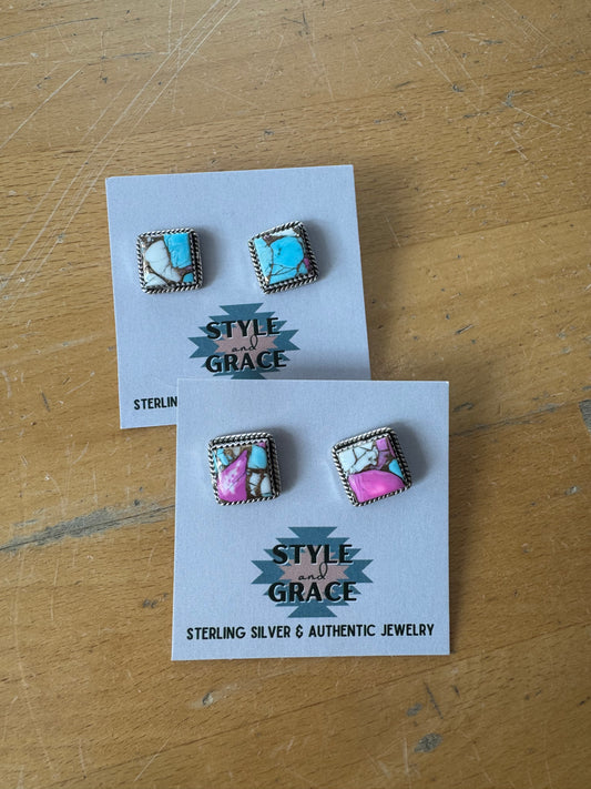 Cotton Candy Square Studs