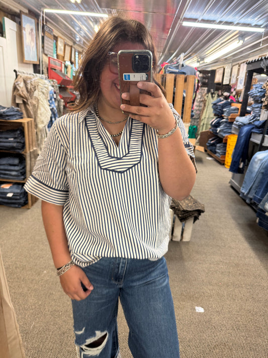 Navy Vertical Striped Top