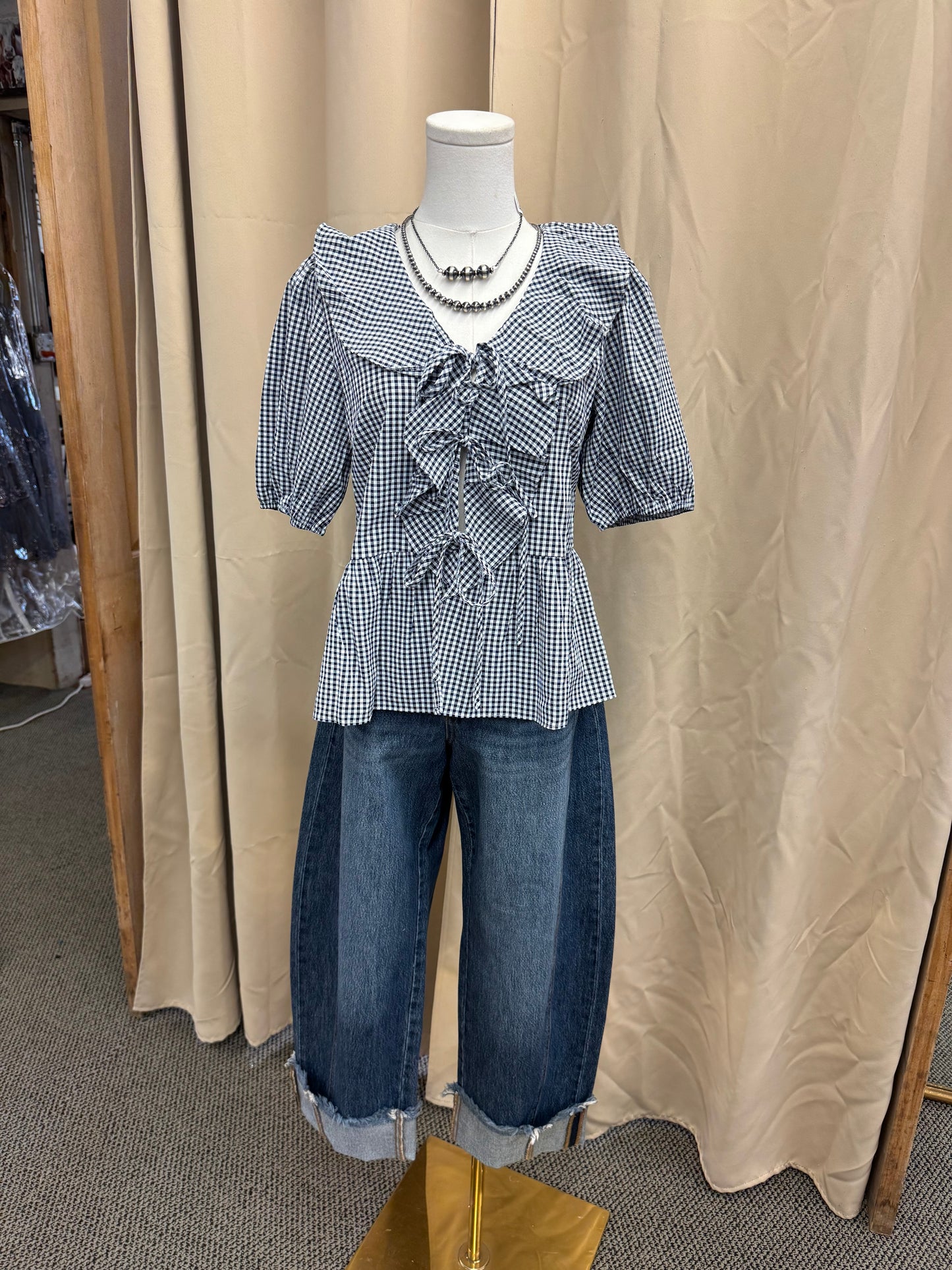 Navy Gingham Top
