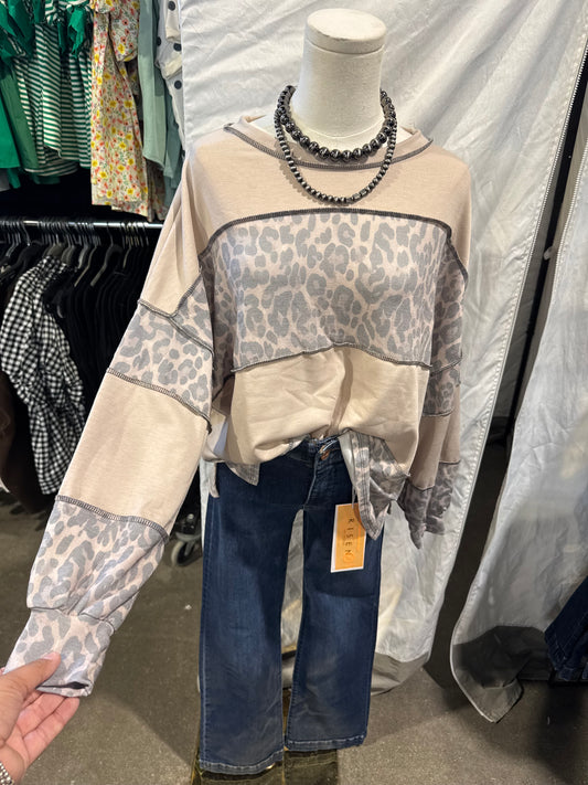 Leopard LS Colorblock Top