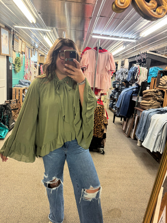 Olive Chiffon Top