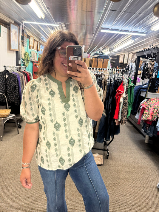 Olive Embroidered Top