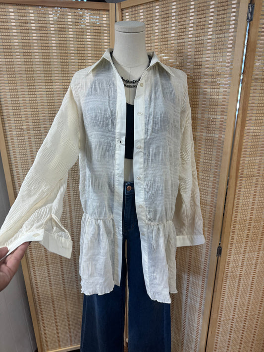 Cream Textured Button Up
