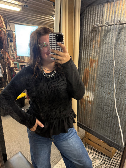 Black Smocked Top