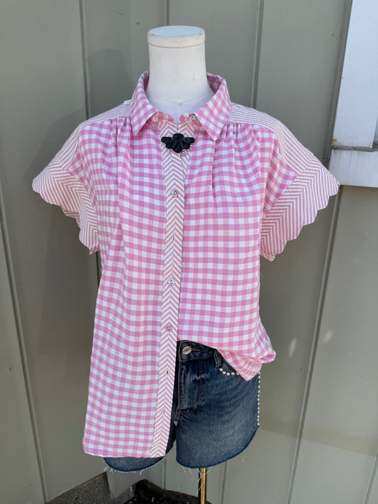 Pink and white plaid top