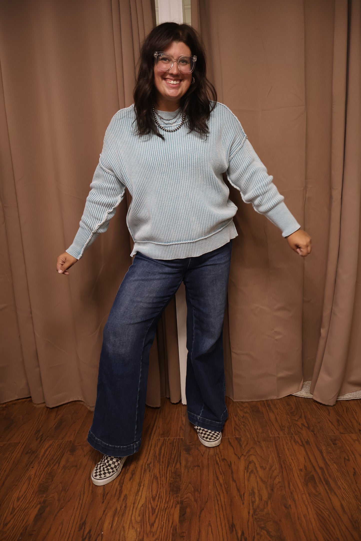 Dusty Teal Corded Sweater