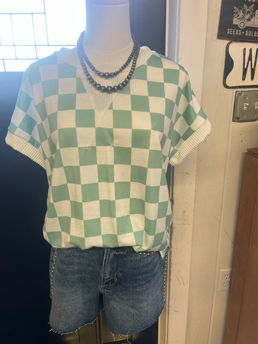 Sage Checked Top