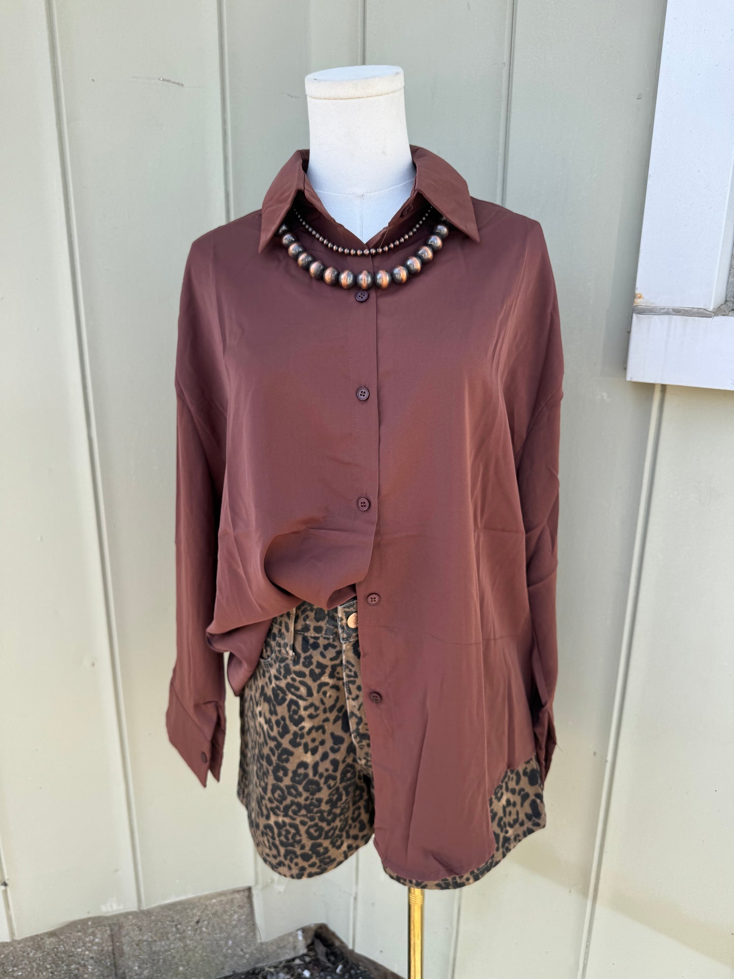 Brown button up