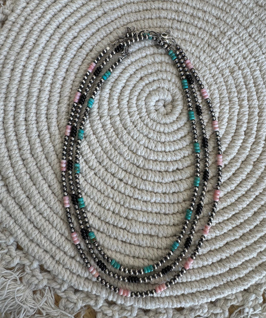 Mixed Rondell + Pearl Necklace- 18 inches
