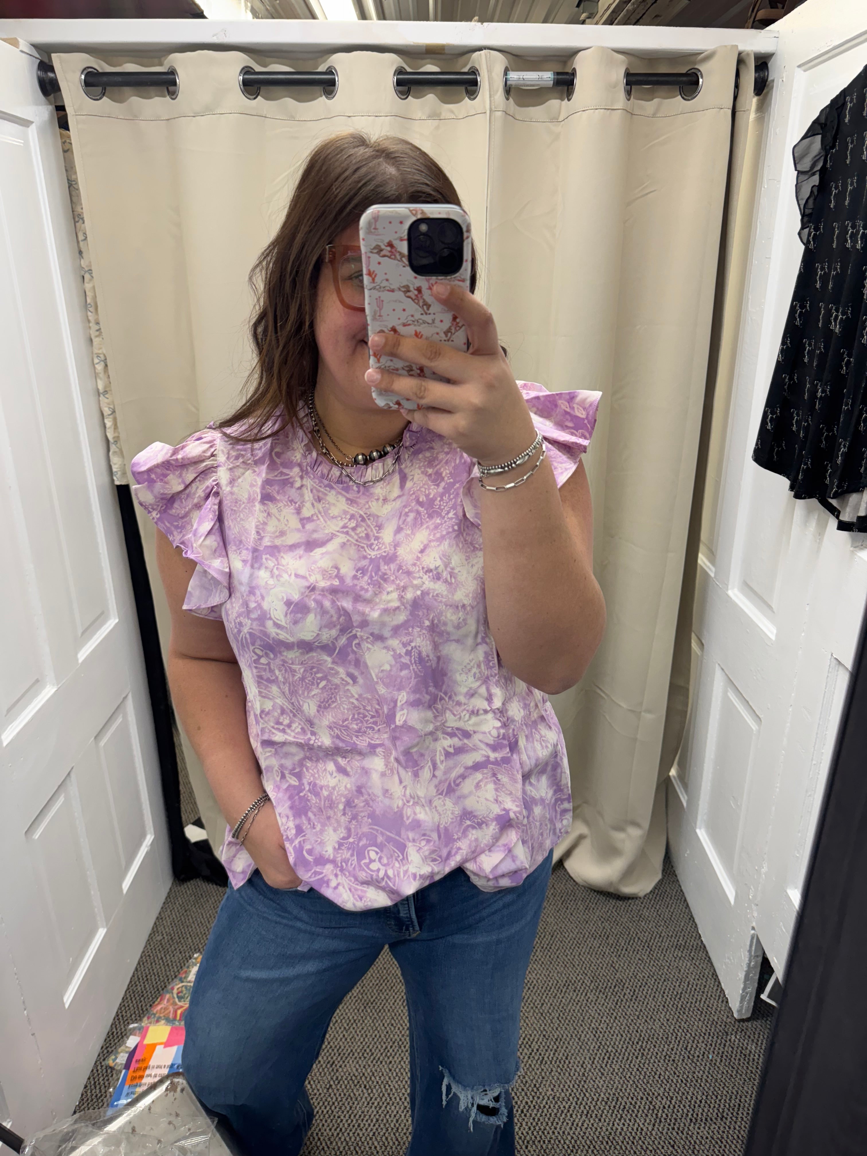 Lavender Print Ruffle Sleeve