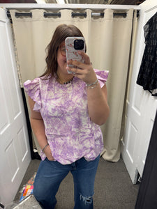 Lavender Print Ruffle Sleeve