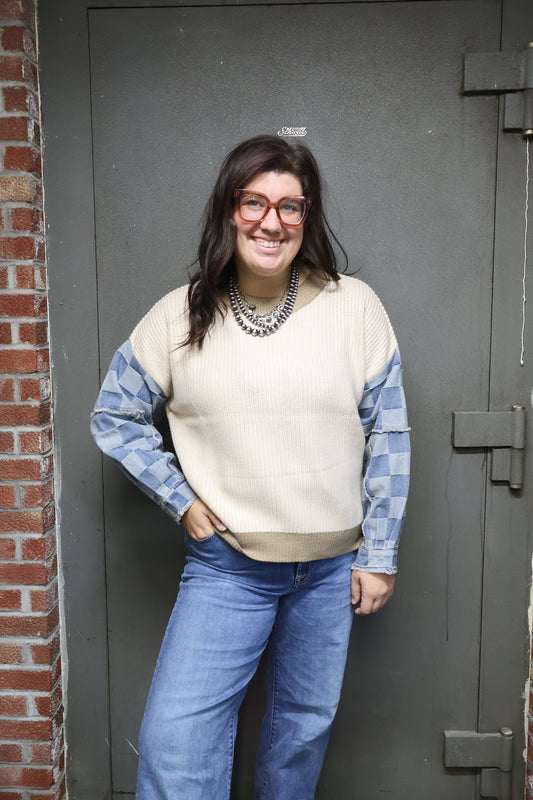 Cream and Denim Mixed Top