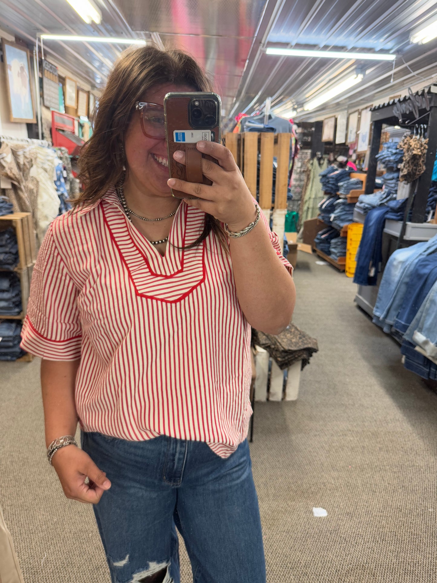 Red Vertical Striped Top