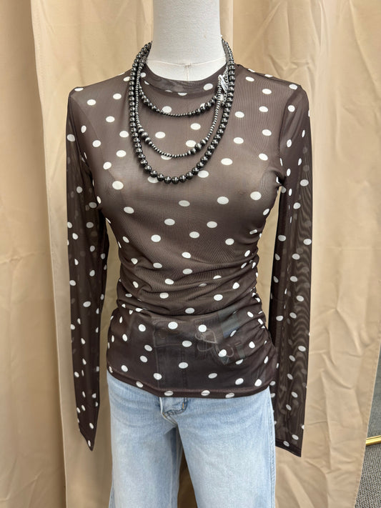 Brown Dot Mesh Top