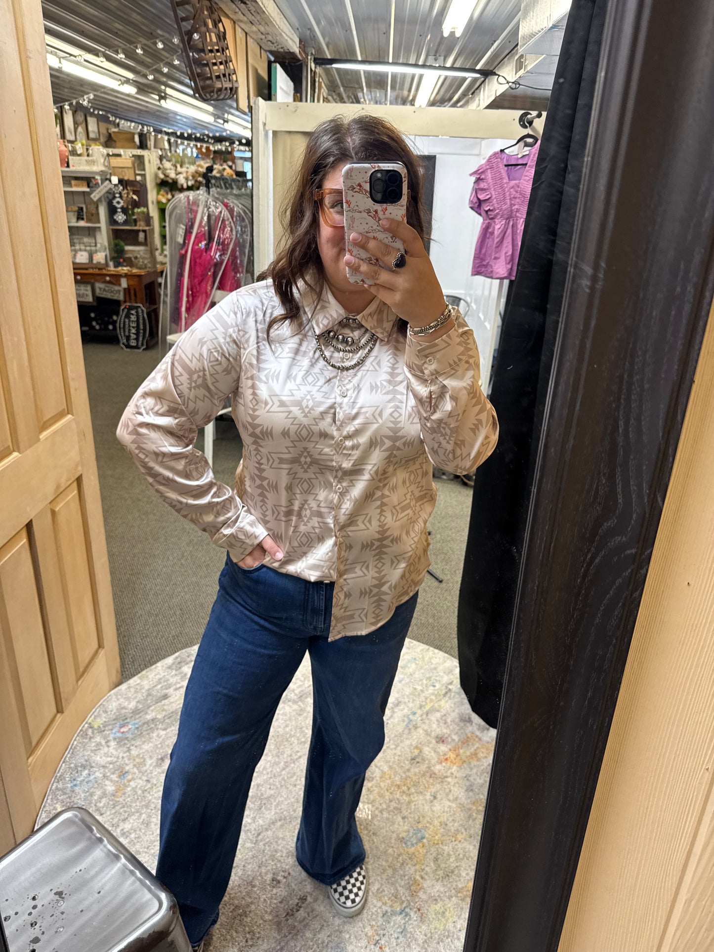 Cream Aztec Button Up