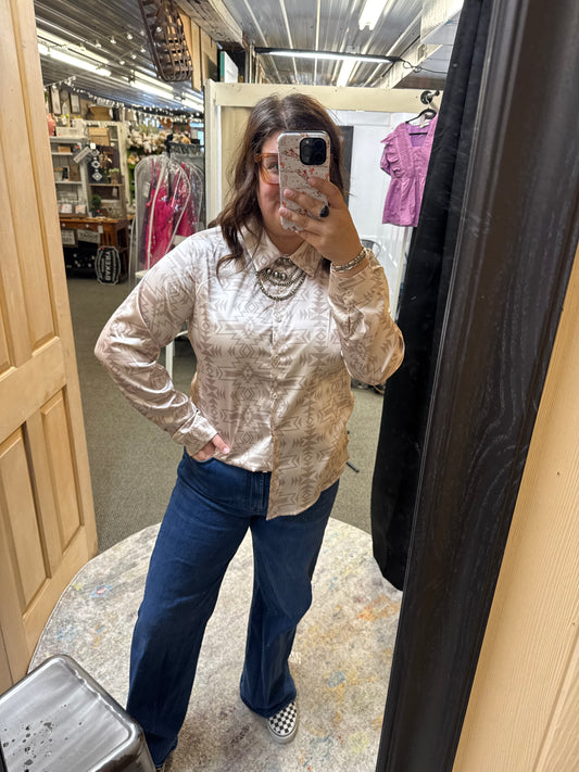 Cream Aztec Button Up