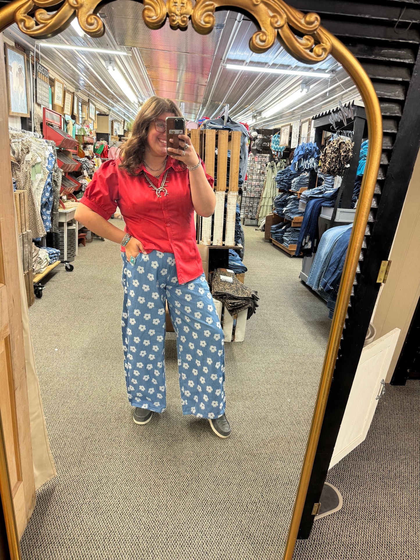 Denim Floral Pants