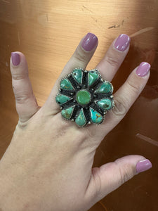 Turquoise Flower Cluster Adjustable Ring