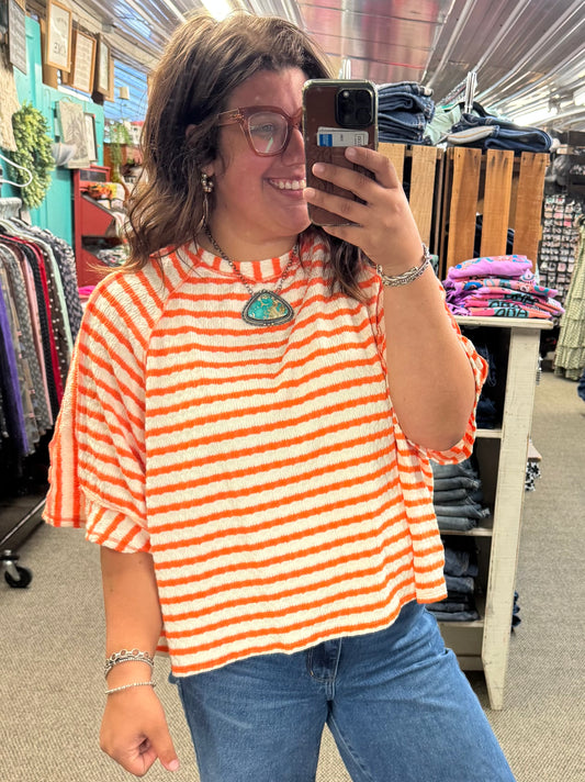 Orange Cream Striped Top