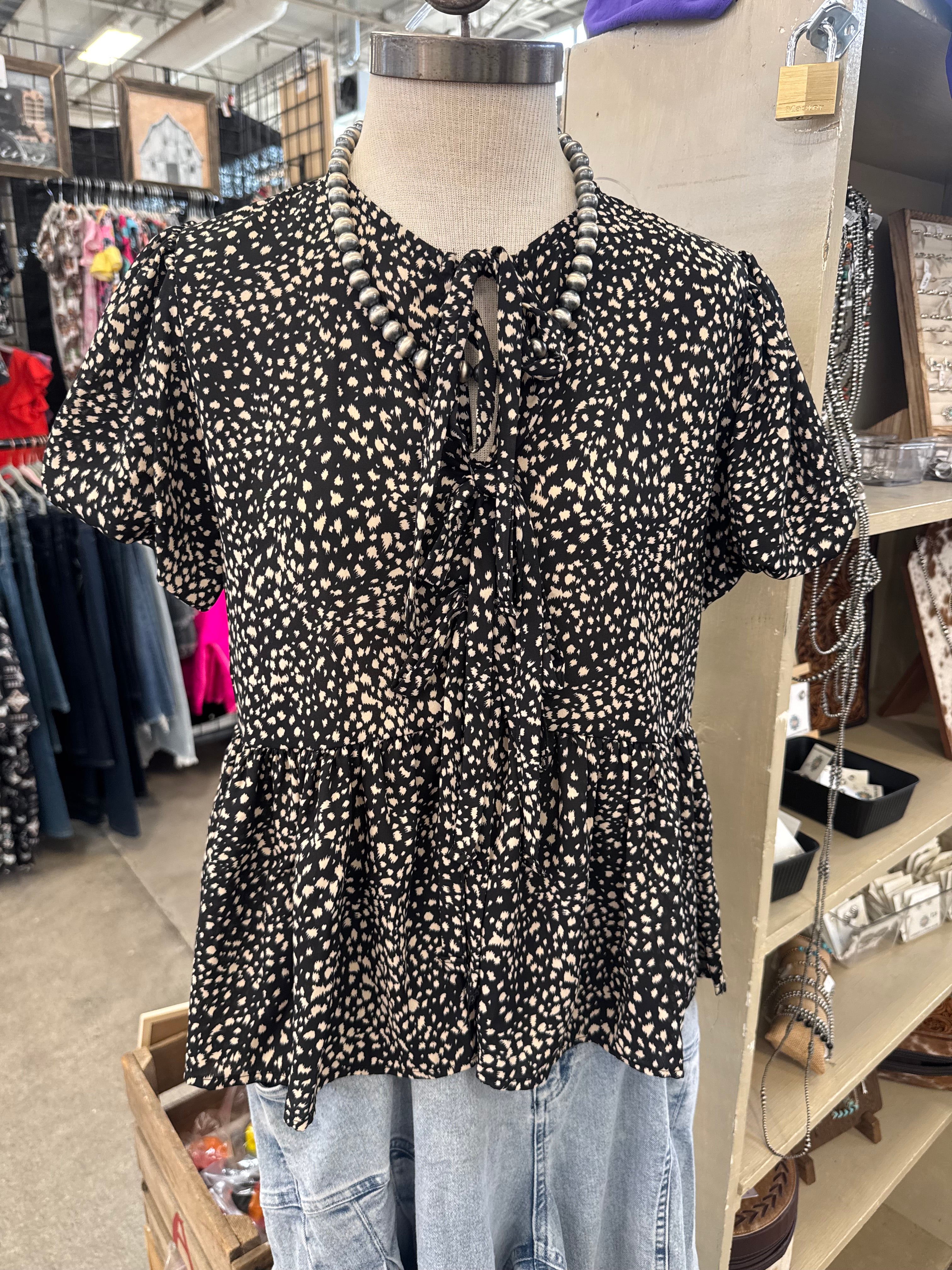 Leopard Tie Front Top