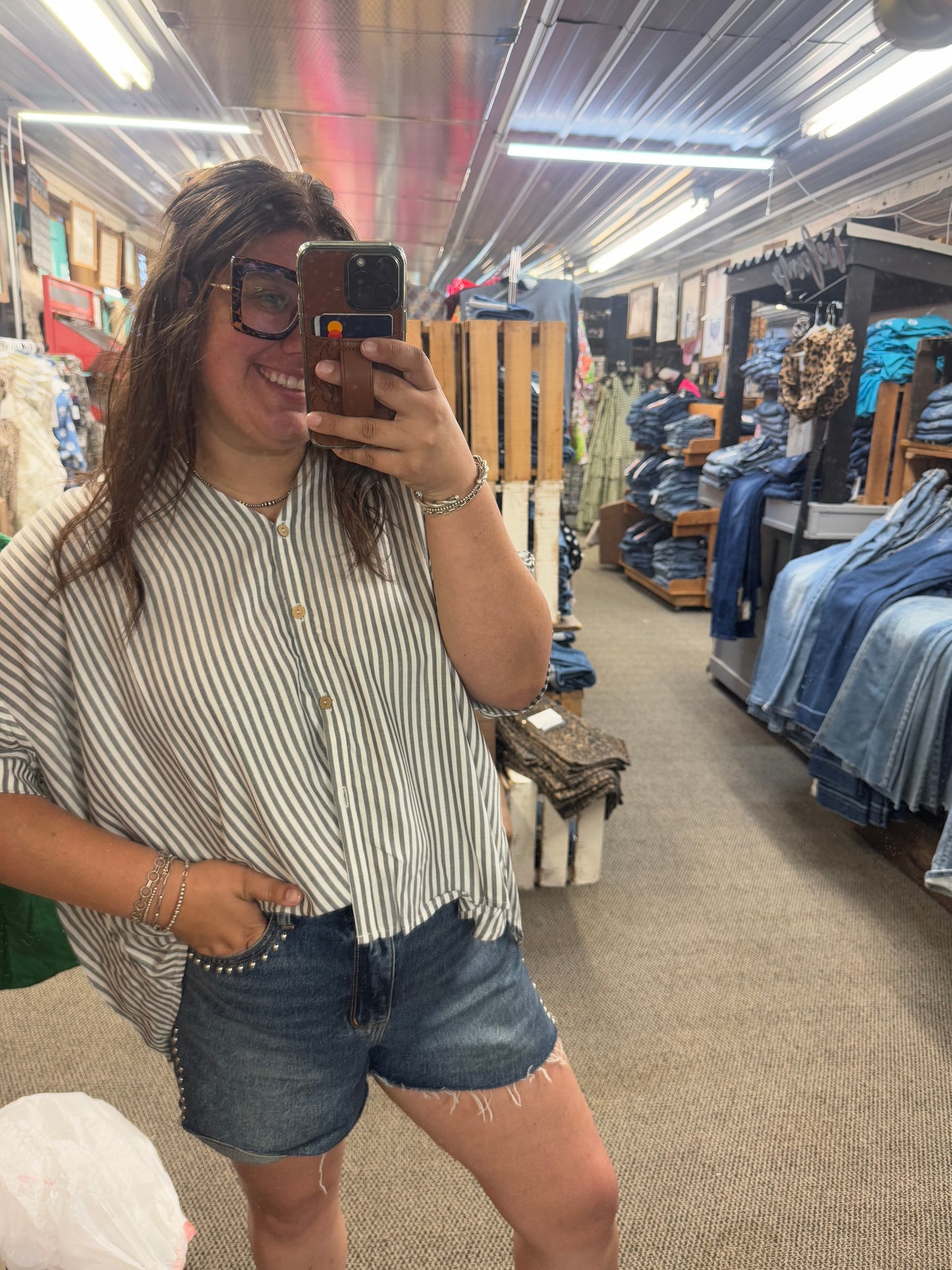Black Striped SS Button Up